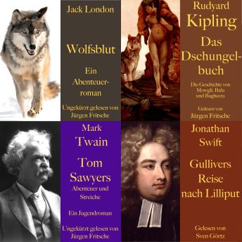 [German] - Die Abenteuer Box: 4 Hörbuch-Klassiker: Wolfsblut, Das Dschungelbuch, Tom Sawyer, Gullivers Reisen