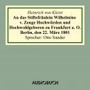 An das Stiftsfräulein Wilhelmine v. Zenge Hochwürden und Hochwohlgeboren zu Frankfurt a. O. Berlin,  Audiobook